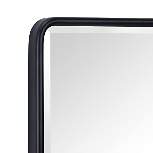 Tehome Farmhouse Black Metal Framed Recessed Bathroom Medicine Cabinet With Mirror Rounded Rectangle Tilting Beveled Vanity Mirros For Wall 16X24 Inch #TOP5