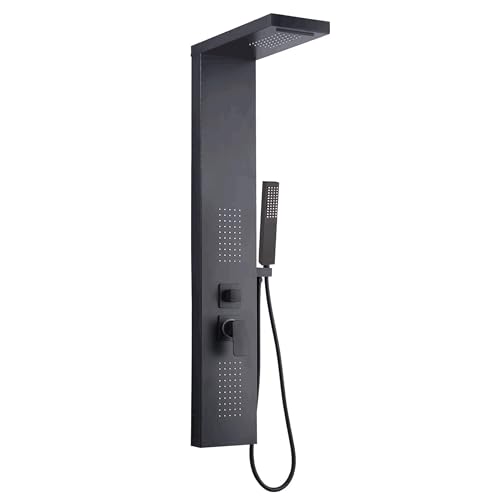 Elbe Panneau de douche à effet pluie 4 fonctions en acier inoxydable avec douchette à main, douche à effet pluie, 2 douches de massage, douche cascade, kit complet de robinet de douche, convient pour