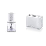 Tristar BL-4020 Mini Picadora eléctrica con botón operacional, capacidad de 0.5 L + BR-1009 Tostadora para 2 rebanadas de pan, 2 Ranuras cortas, 6 ajustes de tostado