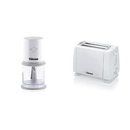 Tristar BL-4020 Mini Picadora eléctrica con botón operacional, capacidad de 0.5 L + BR-1009 Tostadora para 2 rebanadas de pan, 2 Ranuras cortas, 6 ajustes de tostado