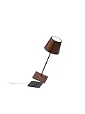 [Technische Daten Poldina Pro] Kabellos aufladbare und dimmbare tragbare Lampe; Gehäuse aus lackiertem Aluminiumdruckguss, Diffusor aus Polykarbonat, LED-Lichtquelle; Lichtstrom: 192-200 lm; vollständige Aufladezeit 6-7h; CRI (Farbwiedergabeindex)>80; Lichtfarbtemperatur zwischen 2700K und 3000K (dynamisches Weiß).Abmessungen der Lampe: 11x11x30 cm, 100-240V 50-60Hz 5Vdc max 1A, wiederaufladbarer und austauschbarer Lithium-Akku. Im Paket enthalten: Poldina Pro, Kontakt-Ladestation, EU-Steckernetzteil mit 1 USB-Anschluss