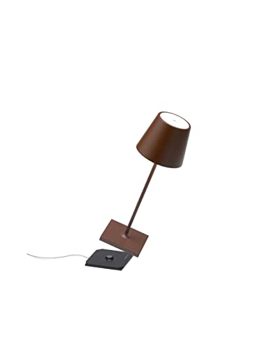 Zafferano Poldina Pro Mini, Lámpara LED de Mesa Inalámbrica Recargable, Regulador de Intensidad Táctil 2700-3000K, IP65 Uso Interior/Exterior, Larga Duración, Estructura en Aluminio, H30cm - Corten Cover