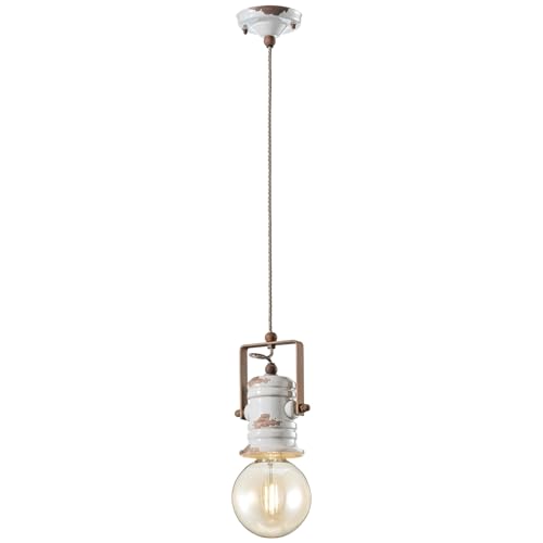 Suspension E27 rétro blanche Ferroluce luminaire industriel salon salle à manger