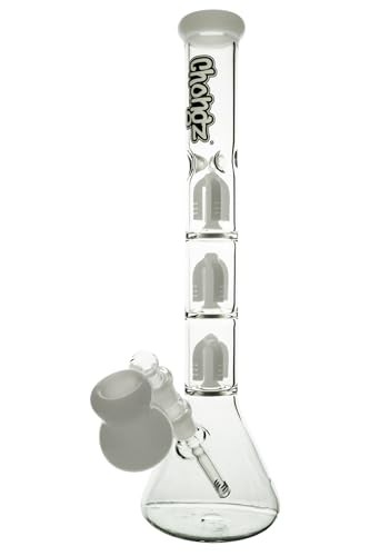 Chongz Glass 37cm 5mm 'Nasty' Triple Percolator waterpipe bong (White accents)
