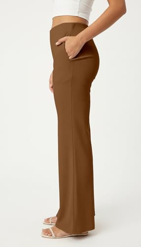 Image of Mehrang High Waisted Wide Leg Ribbed Knit Trousers with Pockets | Casual and Stretchy Pants | for Women