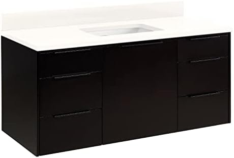 Signature Hardware 483207 DITA 48" Wall Mounted Single Basin Vanity Set with Wood Cabinet, Quartz Vanity Top, and Undermount Sink - Arctic White