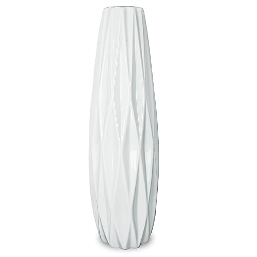 12Inch Tall Vase White Ceramic Flower Vase,Home Decor White Vase for Pampas Grass,Modern Textured Vases for Living Room Decorations,Table Centerpieces,Shelf,Farmhouse Small Ceramic Vase