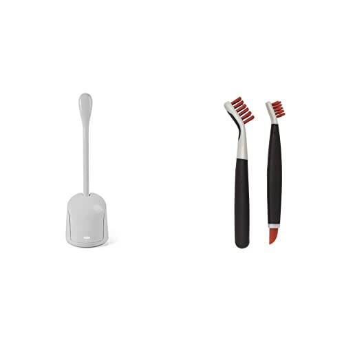 Image of OXO Good Grips Compact Toilet Brush & Canister - Gray, Pack of 1 & Good Grips Deep Clean Brush Set - Orange