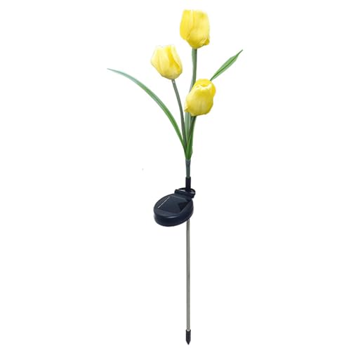 Lampe Solaire de Jardin en Forme de Tulipe, Veilleuse sur Piquet de Jardin, 3 Branches, Imperméable, Extérieur, Fleur de Tulipe Solaire, LED sur Piquet, pour...