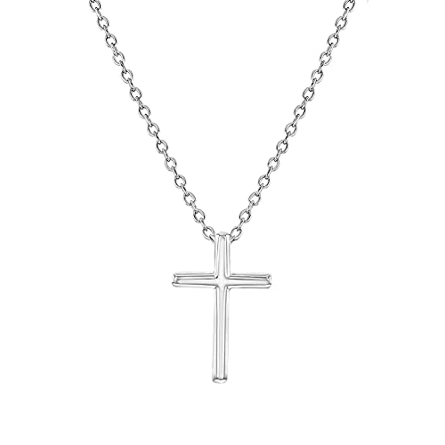 925 Sterling Silver 16  Unisex Cross Pendant Chain Necklace for Kids - Dainty Religious Necklace for Children & Teens with Unique Classic Cross for Boys & Girls - Small Petite Polish Cross Pendant