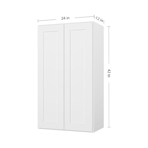 Image of Furinno Shaker Wall Kitchen Cabinet, Ready to Assemble, 12 D x 24 W x 42 H, White
