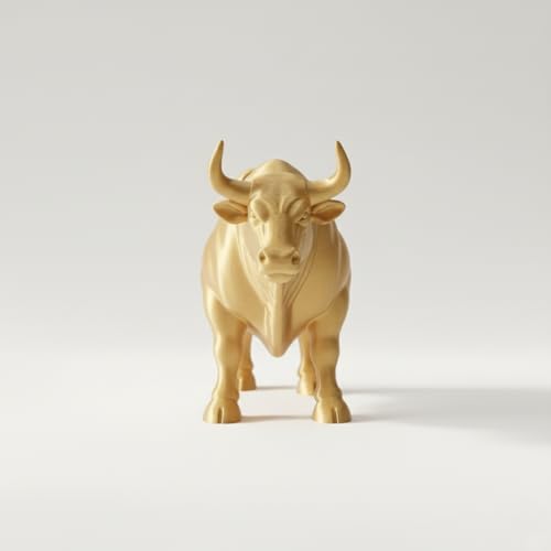 Image of Stock Market Bull Statue Showpiece for Office Desk, Bull Figurine, Share Market Decor, Gift for Traders Investors, Wealth Symbol (Gold)