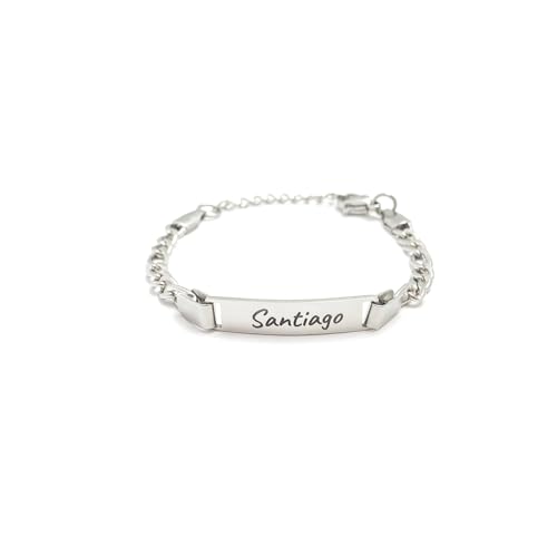 Pulsera Personalizable de Acero o Dorado para mujer y hombre,niño y niña Regalo Día del Padre (Acero, 12+3cm)