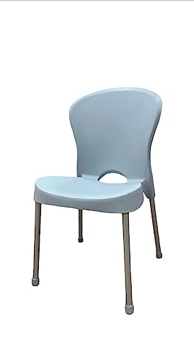 Stackable Modern Armless Plastic Chair with Durable Aluminum Legs and Matching Color Rubber Floor Protector (Light Gray)