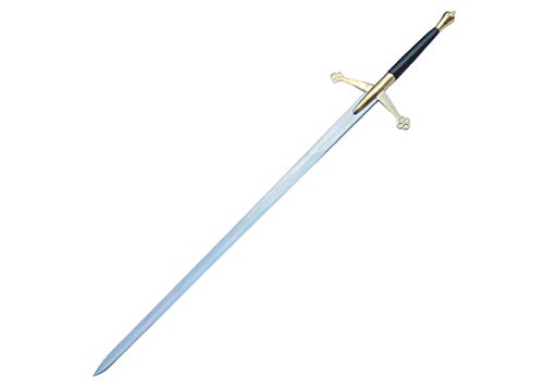 Medieval Depot Scottish Claymore Sword - Handmade Decorative Replica with Carbon Steel Blade, Gold Dragon Handle, and Mirror Finish