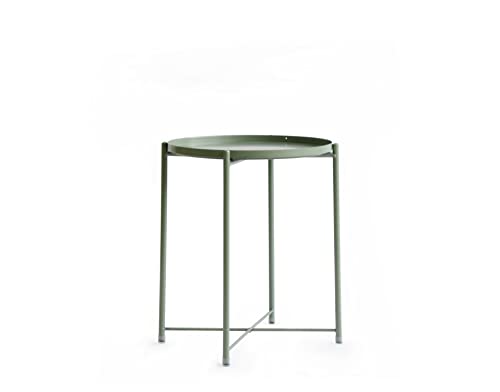 Alguer Living Mesa Auxiliar Redonda Verde Julia | Bandeja extráible | Altura 50cm | Diámetro 42cm | Estilo nórdico | Acero Resistente | para salón, sofá o Exterior