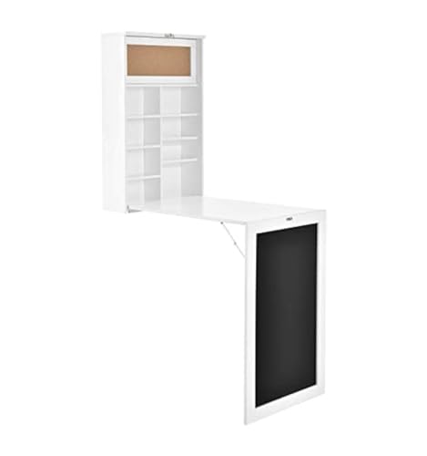Mesa plegable de pared con estantería interna escritorio abatible blanco 4