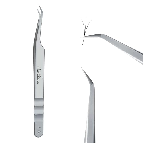 Natuhana Präzision Wimpern Pinzette für Wimpernverlängerung Edelstahl Pinzetten Volume Rutschfester Gripp Professionelle Lash Extensions Tweezers (A-05)