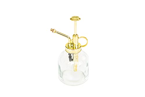 Glass Plant Watering Mister – 8 Ounces Gold Accent Plant Spray Bottle – Single Handed Watering Can for Indoor Plants