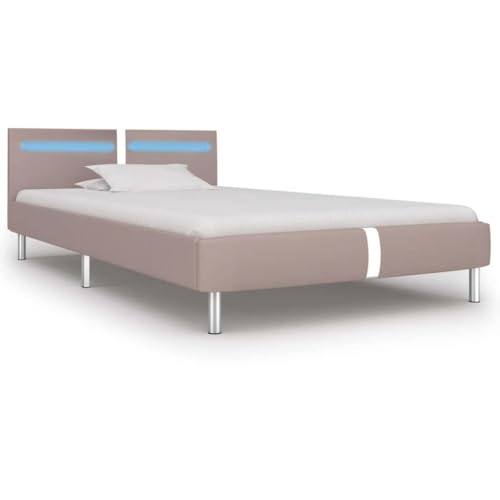Teenpull Modernes Polsterbett Bettgestell 90x200 cm, Cappuccino-Braun Kunstleder mit LED-Beleuchtung und Kopfteil, Robustes Plattform Bett mit Stahlrahmen für Elegantes Schlafzimmer, langlebige Möbel Teenpull Modernes Polsterbett Bettgestell 90x200 cm, Cappuccino-Braun Kunstleder mit LED-Beleuchtung und Kopfteil, Robustes Plattform Bett mit Stahlrahmen für Elegantes Schlafzimmer, langlebige Möbel