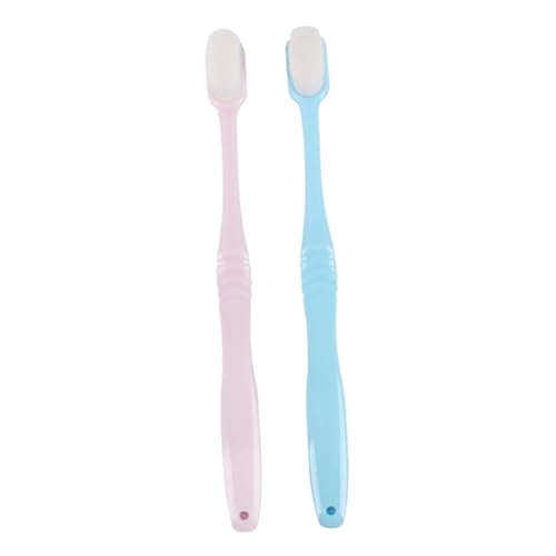 BAZEITFLOW 2 piezas Cepillos de Dientes Suaves Diseño Ergonómico para Limpieza Oral Masaje Encías Colores Rosa y Azul Compactos y Duraderos