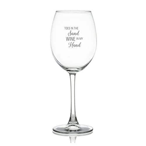 Toes in The Sand Wine in My Hand - Copas de vino tinto grabadas adecuadas para picnics al aire libre, bodas, viajes, fiestas, 17 onzas