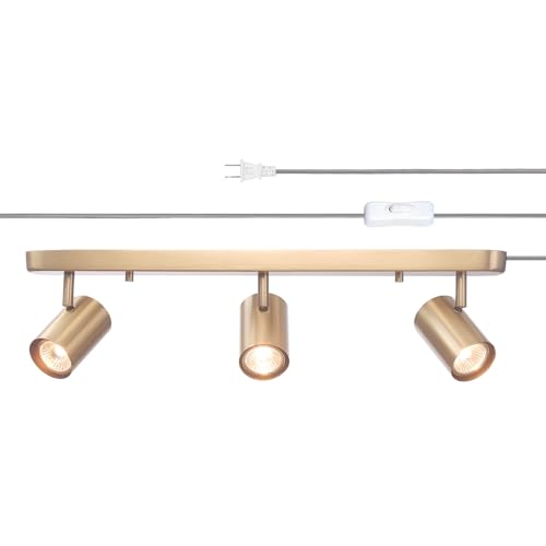 Globe Electric 3-Light Plug-in Track Lighting, Matte Brass, Adjustable Heads,