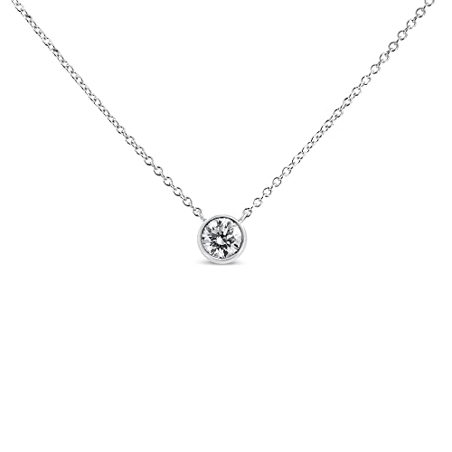 Original Classics 10K White Gold 3/10 Carat Round Brilliant-Cut Diamond Modern Bezel-Set Solitaire 16"-18" Pendant Necklace (H-I Color, SI2-I1 Clarity)