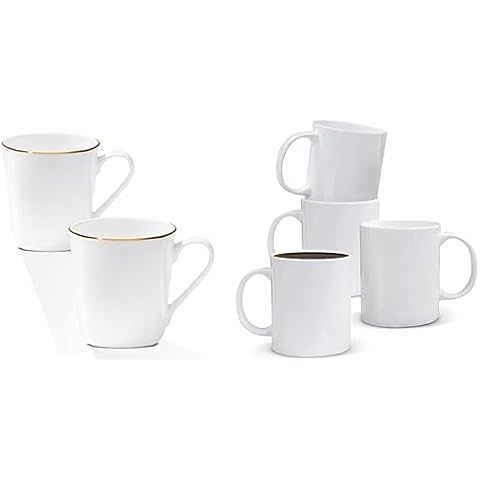 10oz Luxury Fine Bone China White Coffee Mugs Set of 2 And 14oz 4pcs Upscale Large Fine Bone China Cups Cover