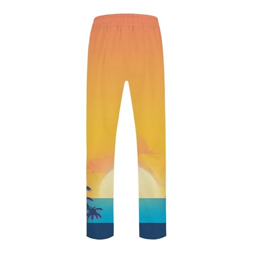 Generic Mens Linen Pants Beach Hawaii Print Casual Summer Casual Pants Elastic Waist Drawstring Baggy Trousers with Pockets, X-Large, #B5 Yellow4