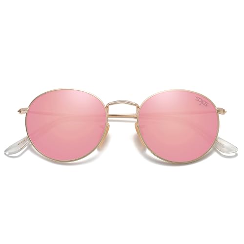 Image of SOJOS Small Round Polarized Sunglasses for Women Men Classic Vintage Shades | Lightweight Stainless Steel Frame UV400 Sun Protection Adjustable Nose Pads SJ1014