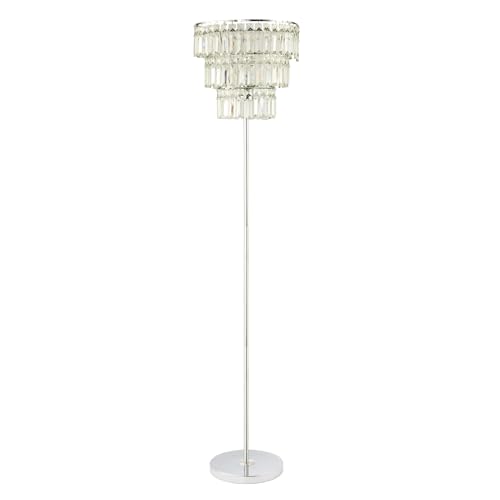 Modern Polished Chrome Floor Lamp with Clear Acrylic Decor Three Tier Waterfall Design | 150cm x 32cm | Inline Foot Switch by Happy Homewares