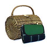 2 Person Harrington Style Barrel Picnic Basket Hamper with Accessories and Traditional Waterproof Picnic Blanket - Gift Ideas for Mum, Valentines, Mothers Day, Christmas, Birthday, Wedding, Anniversary, Business and Corporate