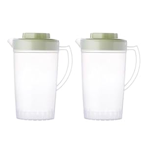 Operitacx 2 Stks 0.67 Gallon/2 Liter Pitcher met Deksel BPA Gratis Water Kruik Waterkoker voor Warm/Koud Limonade Sap Drank Jar Ijs Thee Waterkoker Groen