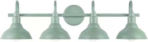 Image of Teal 4-Light Bathroom Vanity Light, Rustic Farmhouse Schoolhouse Design, Metal Bell Shades, Damp Rated, Dimmable E26 Fixture for Vanities, Hallways & Mirrors