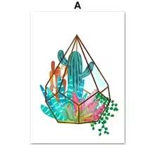 LIRHIQYGF Kaktus-Sansevieria-Pflanzen, Hängekorb-Wandbild, Leinwandgemälde, nordische Poster, Wandbilder für Wohnzimmerdekoration (60 x 90 cm x 3/Rahmen)