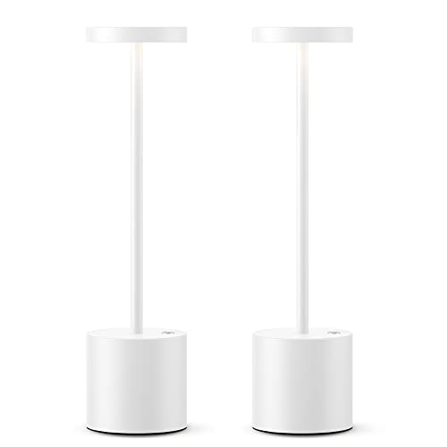 YIKUI 2 Pack LED Lampada da tavolo Senza Fili, 6000 mAh batteria ricaricabile 3 modalità di illuminazione luce dimmerabile lampade da tavolo portatili, per ristorante, terrazza (2 Bianco)