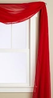 Beautiful Elegant Solid Sheer Scarf Valance Topper Long Window Treatment Scarves (38" x 216" - Scarf, Red)