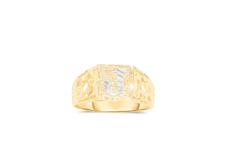 Floreo 10k Yellow Gold Two-Tone 8mm Square Letter J Initial Ring Size 8.5