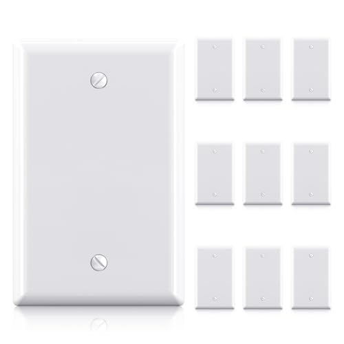 ELEGRP 1-Gang Blank Device Wall Plates, Mid-Size 4.88" H x 3.13" L Unbreakable Thermoplastic Blank Faceplate Cover for Unused Outlets/Switches, UL Listed (10 Pack, Glossy White) by ELEGRP - Used condition - US$12.66