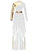 ranrann Women 2 Pcs Praise Dance Outfit Metallic Block Asymmetric Hem Dress Wide-Leg Pants Worship Liturgical Dancewear White Medium