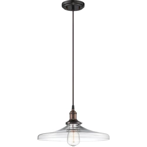 Image of Nuvo Lighting 60 /5507 Vintage Incandescent One Light Pendant Curved Clear Glass Rustic Bronze