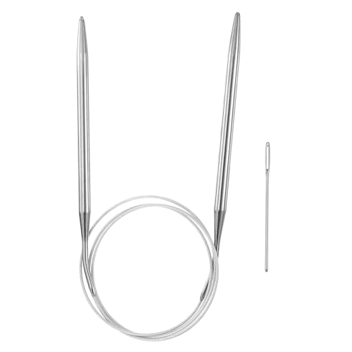 HARFINGTON Agujas de tejer circulares de acero inoxidable de 39.37 pulgadas, agujas de tejer de 10.5/6.5 mm, agujas de tejer cortas de 5.5 pulgadas con ojo grande para tejer mangas de suéter rápido