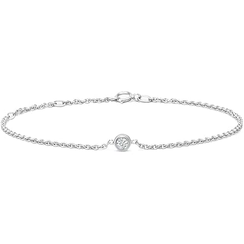 ALLORYA Solitaire Bezel Set Bracelet for Women with 1/20 ctw Round Lab Grown White Diamond in 925 Sterling Silver Cover