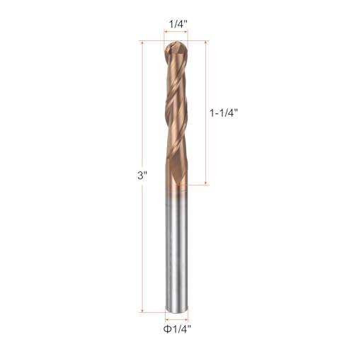 Image of HARFINGTON Ball Nose End Mill 2 Flute 1 /4 inch Diameter 1 /4 inch Shank Tungsten Carbide Spiral CNC Router Bits 1-1 /4 inch Cutting Length Single End Ball Cutting Tool for Carving Engraving Grinding