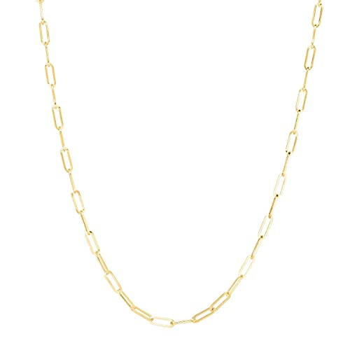 The Diamond Deal 14k SOLID Yellow Gold 3.3mm Shiny Diamond Cut PaperClip Link Chain Necklace for Pendants and Charms with Lobster-Claw Clasp (16" And yellow-gold)