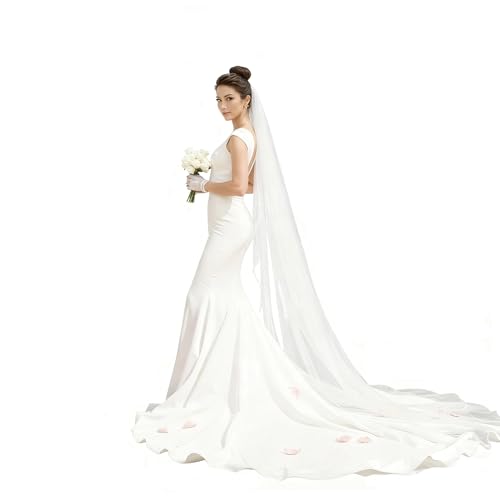 Zuxbolf Brautschleier Lang Hochzeitsschleier 300cm Hochzeit Schleier Einlagiger Braut Hochzeitsschleier Weiß Weicher Tropfenschleier Braut...