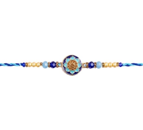 Aksharveda Aqua Shield Evil Eye Rakhi Premium Kundan Pendant Style Rakhi for Bhai