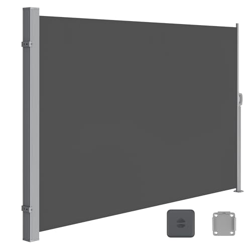 SONGMICS Store latéral avec Coffre en Acier résistant à la Rouille Extensible 180 x 500 cm, Brise-Vue, Protection Solaire, occultant, pour Balcon, terrasse,...