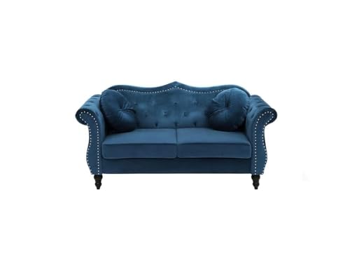 Image of Modern & Classic Chesterfield Sofa 5 Seater Sofa Velvet L-Shape Corner Sectional Button Tufted Sofa for Living Room, Dining Room, Office and Hallway-(Blue-C).